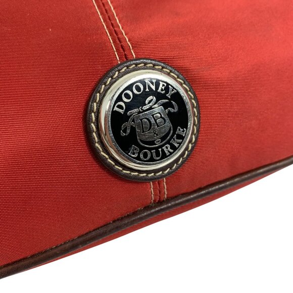 Dooney Bourke Red Nylon Brown Leather Wallet Handbag Wristlet DB Silver Logo - Picture 2 of 8